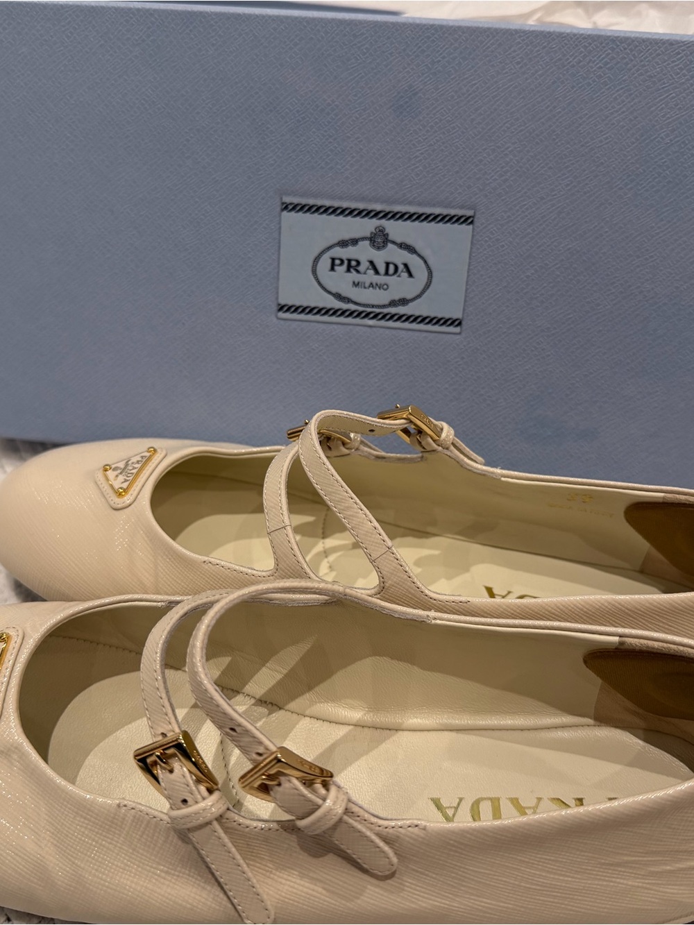 Prada Nappa Leather Double-Strap Triangle Logo Mary Janes- worn once, too small - Picture 2 of 5
